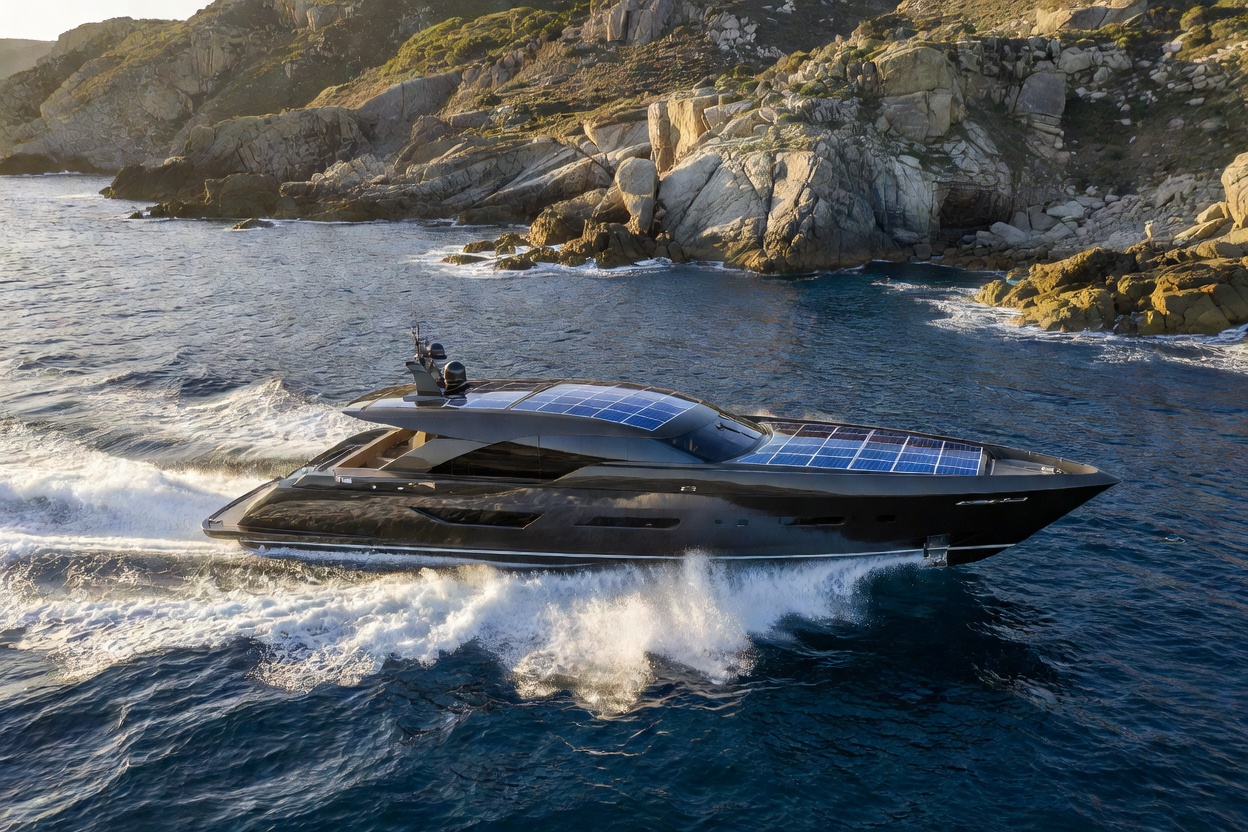 Apex Nexxus 85 Luxury Solar Superyacht anchored at sunset