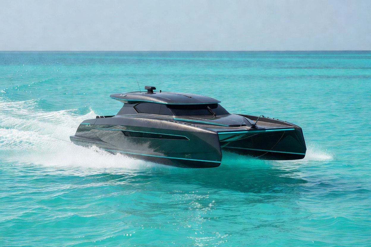 CyberCruiser 65 Solar Catamaran sailing smooth ocean waters